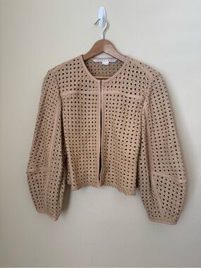 Veronica Beard Fio Natural Basketweave Leather Jacket Large